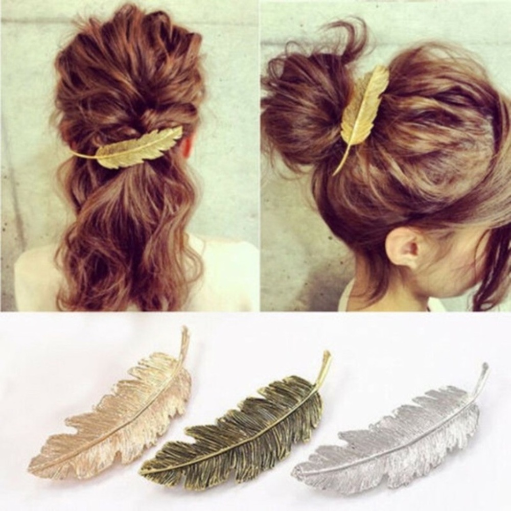 2/$15 Gold Tone Feather Hair Clip Hairpin NEW - Picture 2 of 4